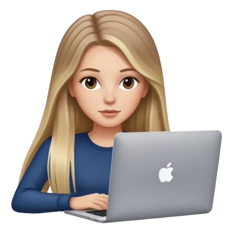 Chica blanca con cabello liso, largo, balayage con MacBook  sticker
