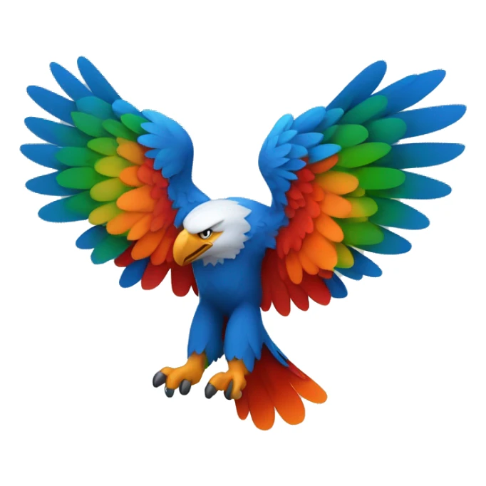 create a blue eagle with colorful wings in the colors: orange, red and green.  sticker