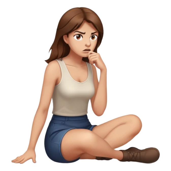 angry woman with brown hair sitting on a floor in profile avoiding conversation sticker