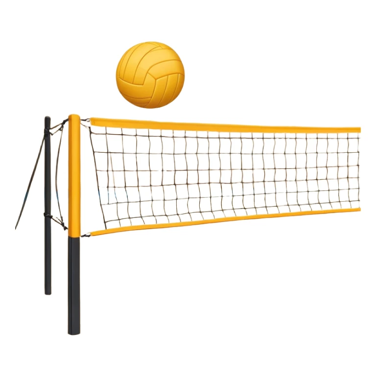 A close-up volleyball net with a ball hovering above it, set against the backdrop of a sandy volleyball court. The scene highlights the tension of an impending play, with the court lines clearly visible and a bright, sunny atmosphere surrounding the action. sticker