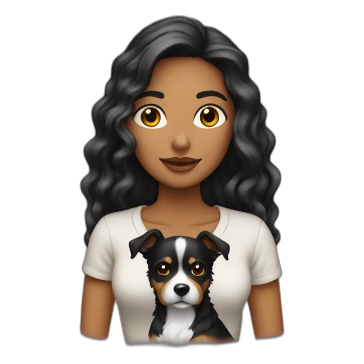 mujer pelo largo negro con perro maltés blsnco sticker