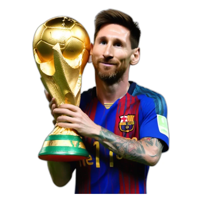 Lionel Messi kissing the world cup sticker