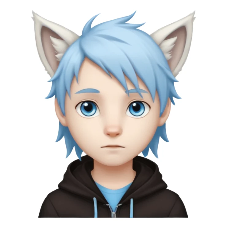 White cute boy with dark brown emo-style hair and white lynx ears sticker