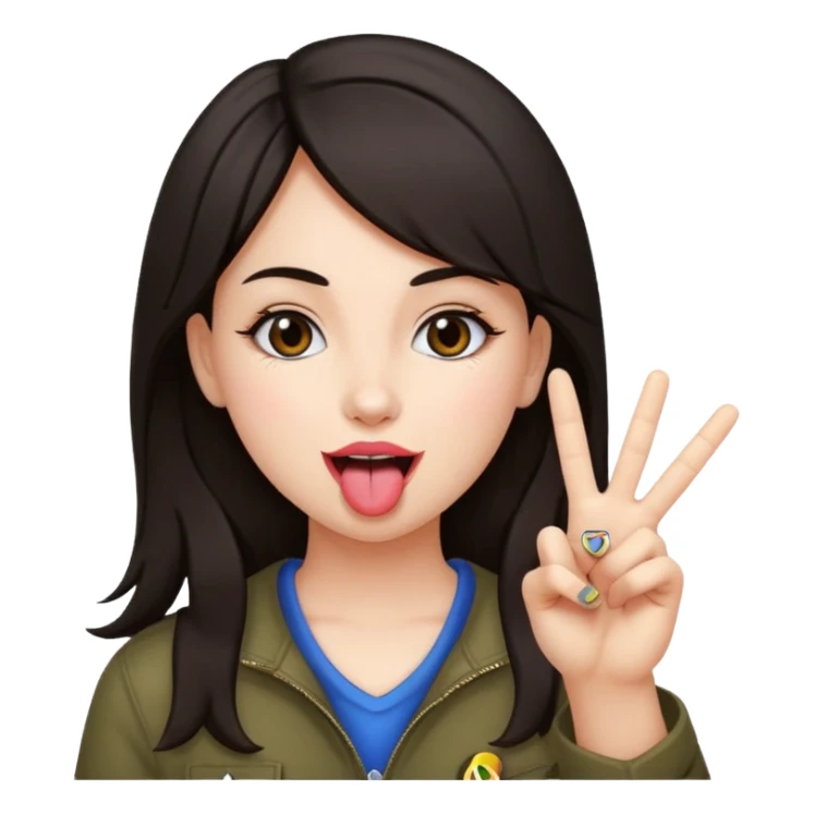 girl posing with peace sign sticking tongue out sticker
