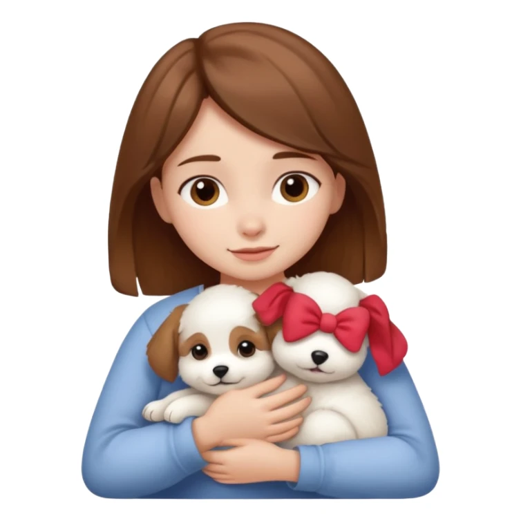 Chica castaña con su perrito pequeño blanco sticker