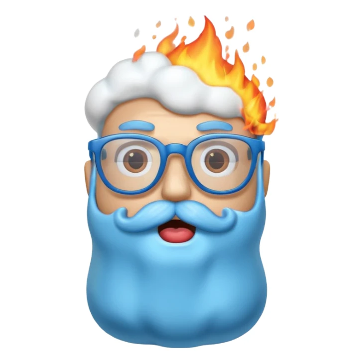 blue marshmallow on fire, surprised with mustache and glassess, just marshmallow sticker