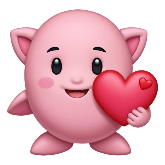 create a chibi sticker of Kirby smiling with a heart in his hands sticker