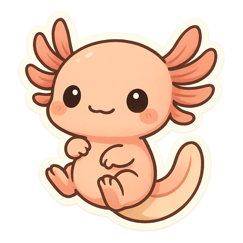 axolotl, chibi stickers cartoon style, adorable and playful sticker