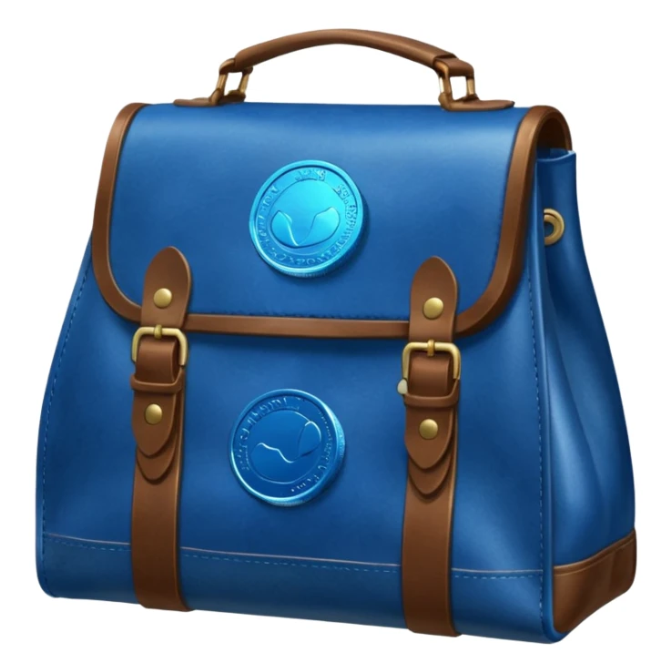 blue coins on top a brown leather bag  sticker