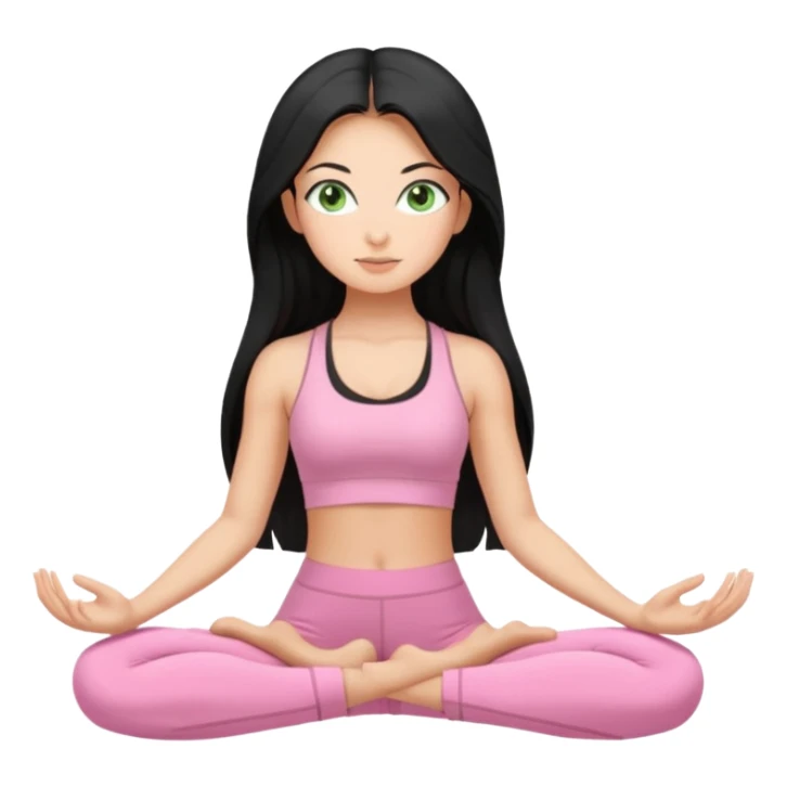 Tan Girl with super long black hair with light green eyes doing yoga with light pink clothes sticker
