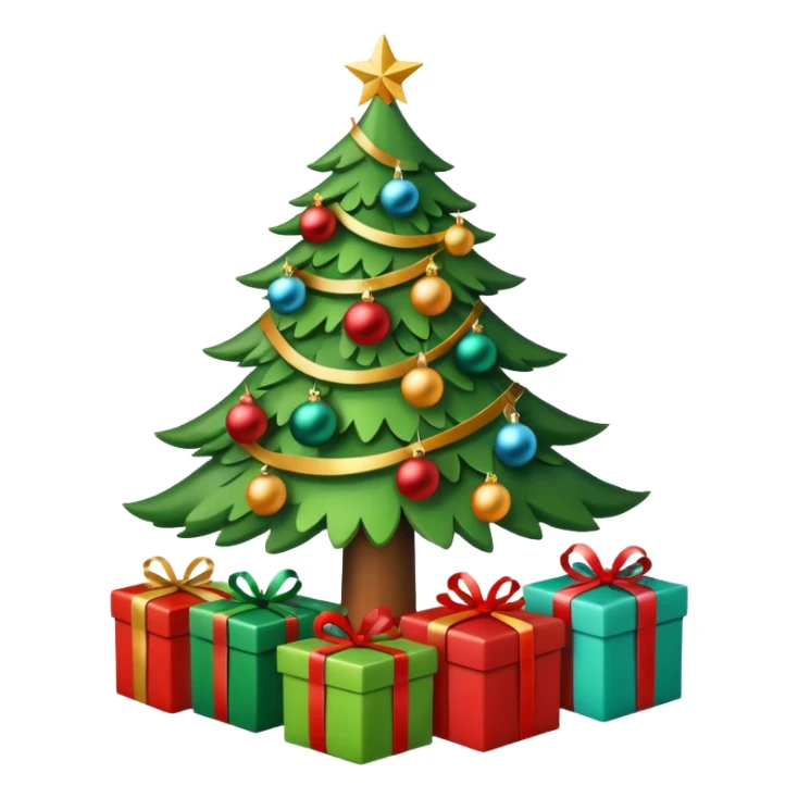 Christmas tree with decorations and presents under the tree sticker