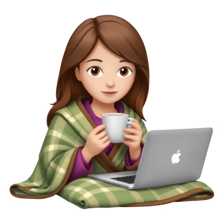 Girl with brown hair in blanket with macbook studying or drinking a tea sticker