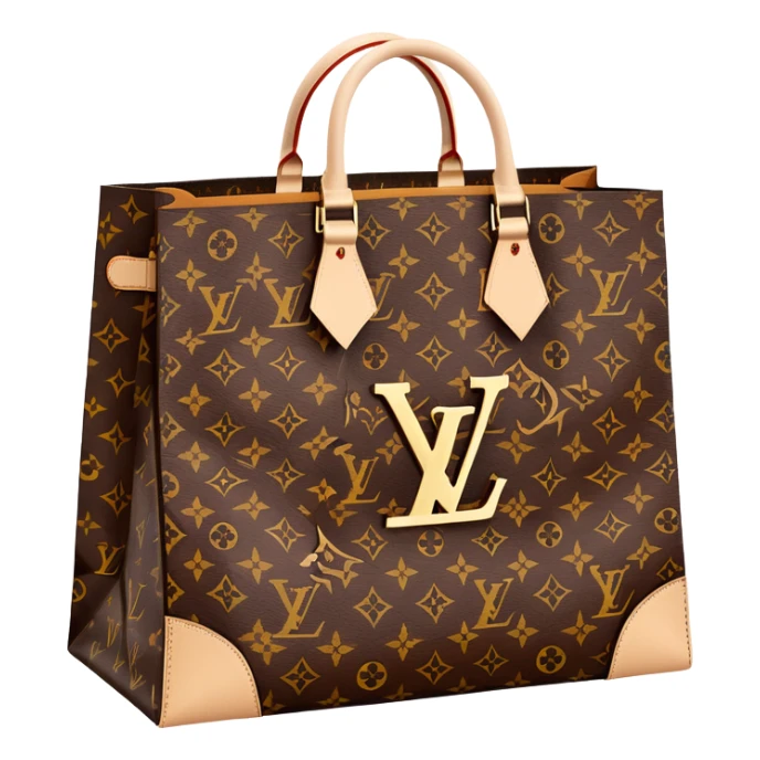 Louis Vuitton paper shopping bag with classic brown LV monogram pattern sticker