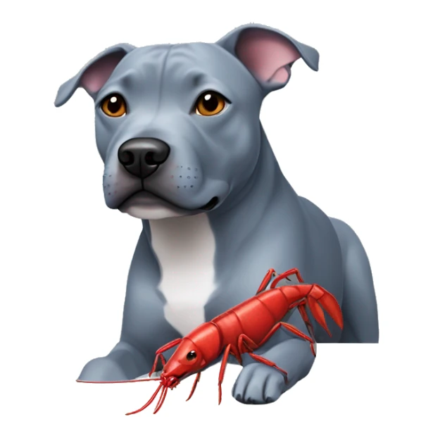 Blueish gray Staffy with a red crayfish toy  sticker