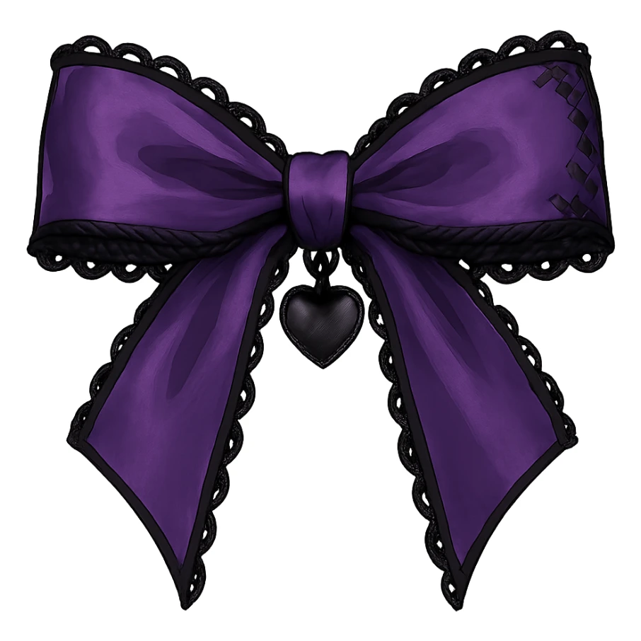 Purple gothic bow with black lace trim and heart charm, remove background sticker