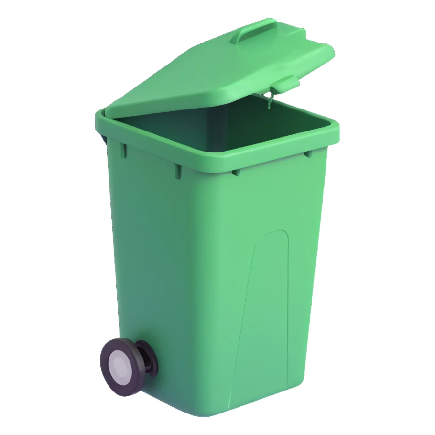 Draw a Pixar-style trash can. The view should be at an angle, as in the reference. Do not use the face, eye, and mouth. sticker