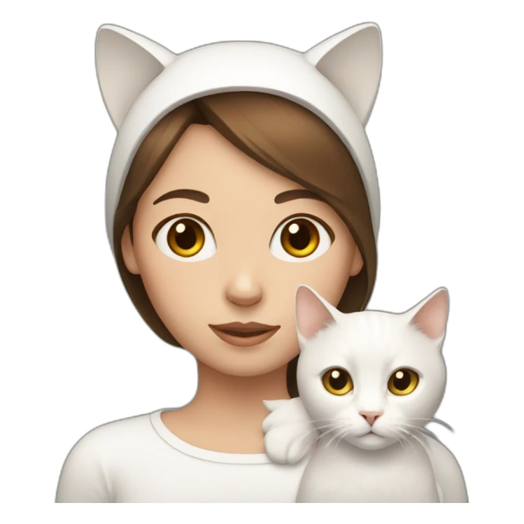 Brown hair girl with white cat on head sticker