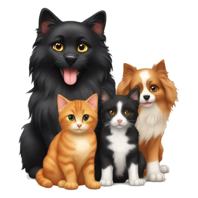Black cat and long hair orange cat and Australian shepherd puppy sticker