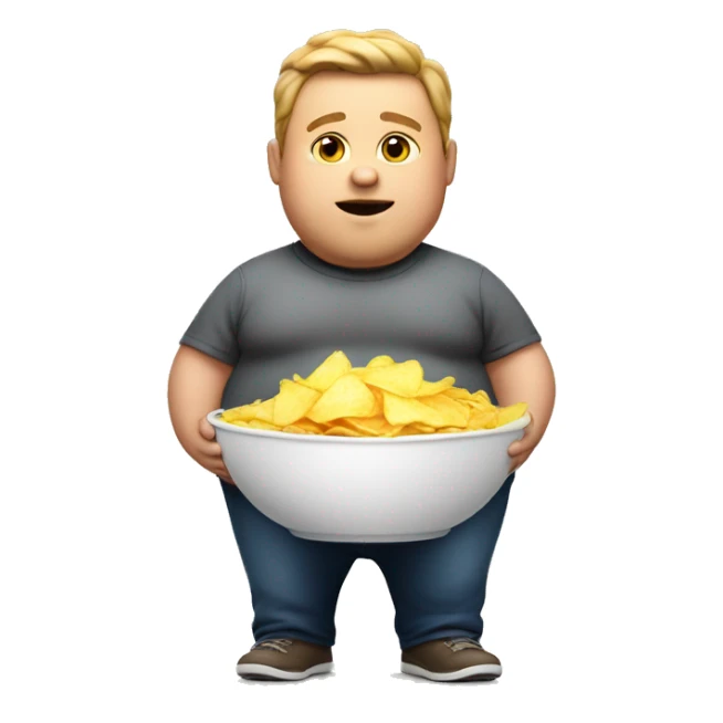 fat boy witha bowl of chips in hand sticker