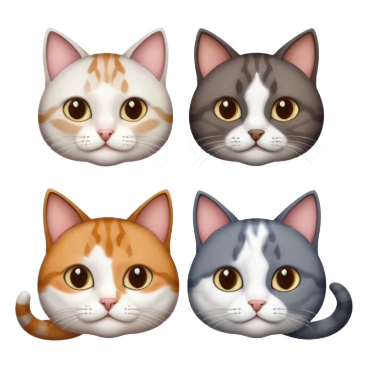 3 different coloured short haired cats including; a dark brown tabby and white cat, and a dark grey and white  sticker
