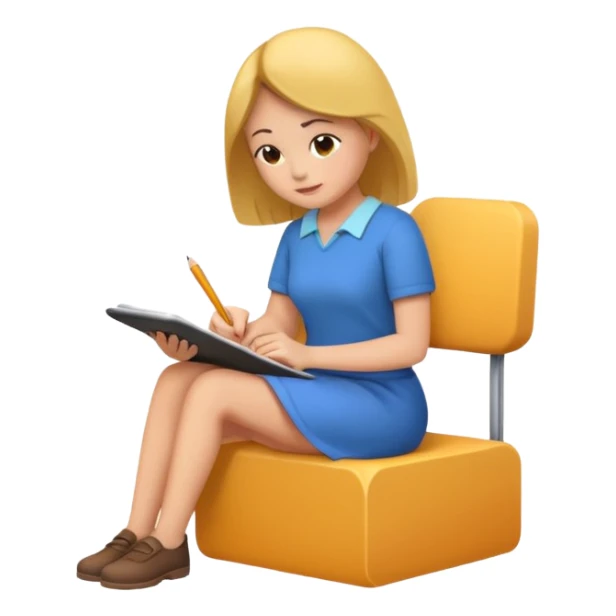 woman sitting and writing on a paper sticker