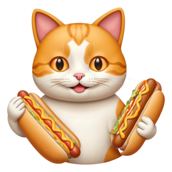 A cartoon cat holding and eating a hot dog sticker