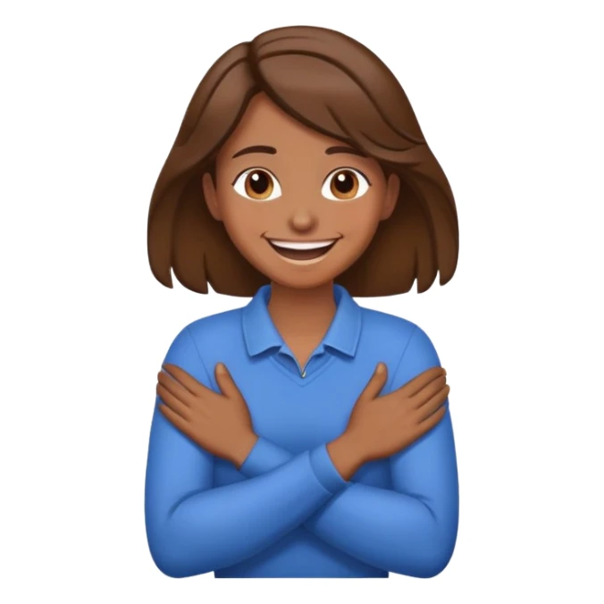 Brown hair brown skin arms crossed hands on neck laughing sticker