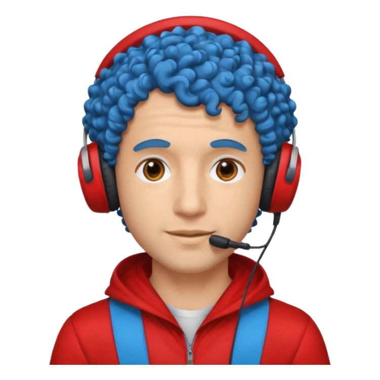 blue curly haired man with headphone and red costumes  sticker