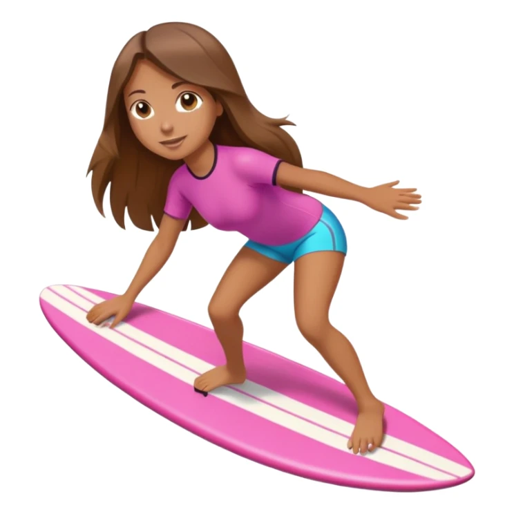 Girl with long brown hair surfing at pink short board  sticker
