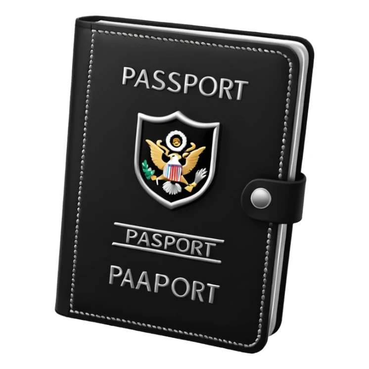 black passport with minimal silver details sticker