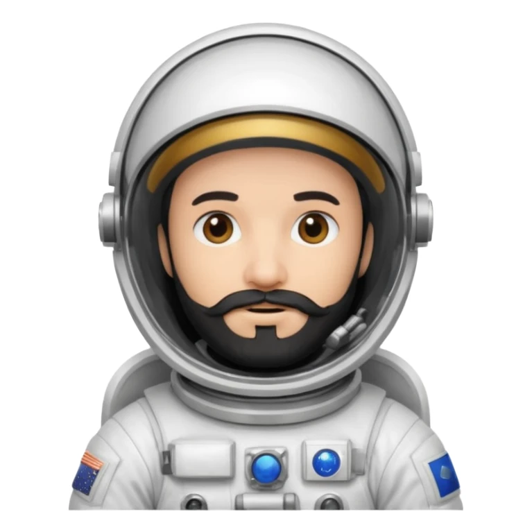 astronaut, white suit and helmet ,with black beard sticker