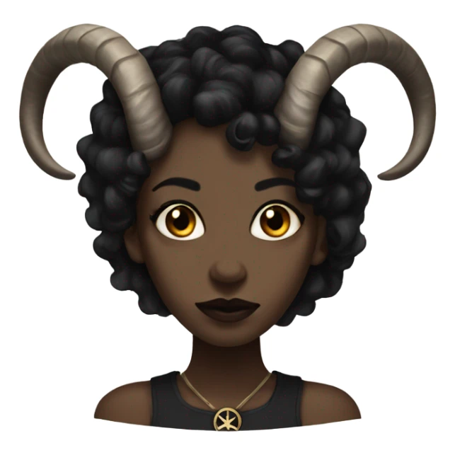 gothic black female with goat horns brown eyes pentagram sticker