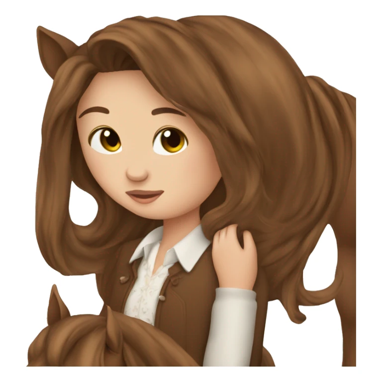 Beautiful Girl long brown hair hug her brown horse sticker