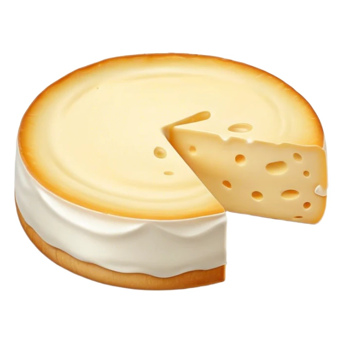 Cinematic Realistic Brie Cheese Emoji, featuring a creamy, soft-ripened cheese with a delicate rind rendered with lifelike detail and inviting, natural lighting. sticker