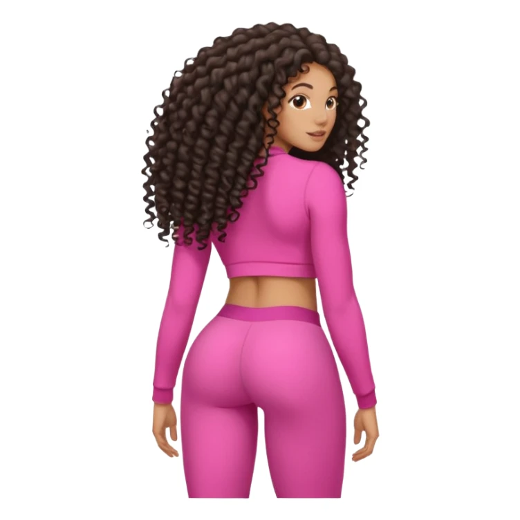 Uma mulher negra da pele clara com cabelo cacheados bem longo até a bunda  sem tanto volume no cabelo e um corpo atlético com roupa rosa  sticker