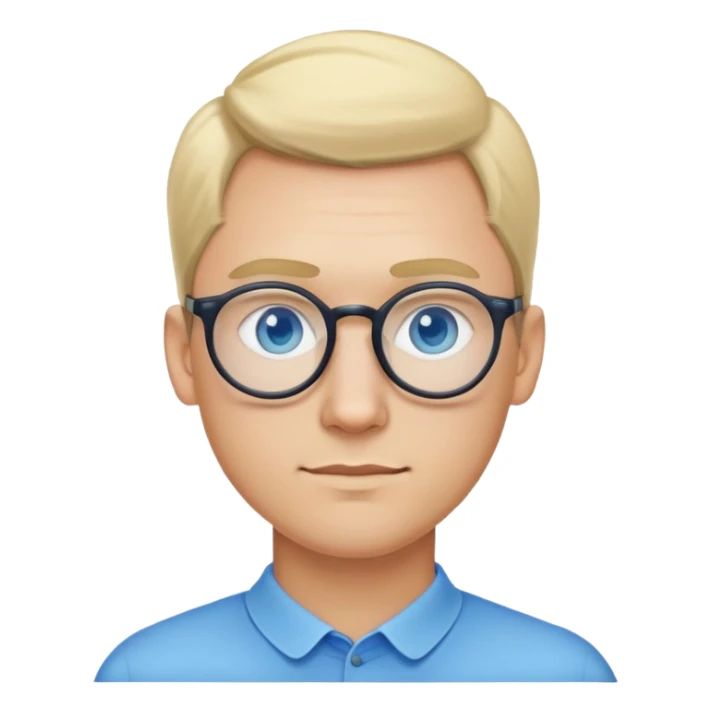 Man with blonde ponytail, round glasses and blue eye sticker