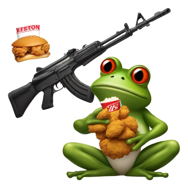 Frog with Ak 47 with a KFC fried chicken on his head sticker