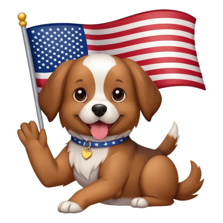 Dog waving an american  sticker