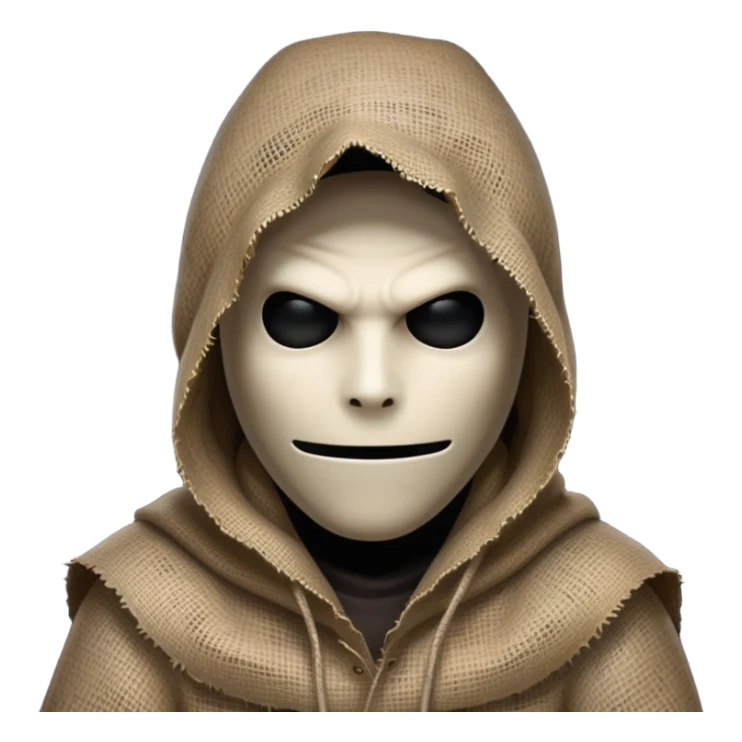 creepy sinister man with burlap sack over head, dark atmosphere, menacing stance sticker