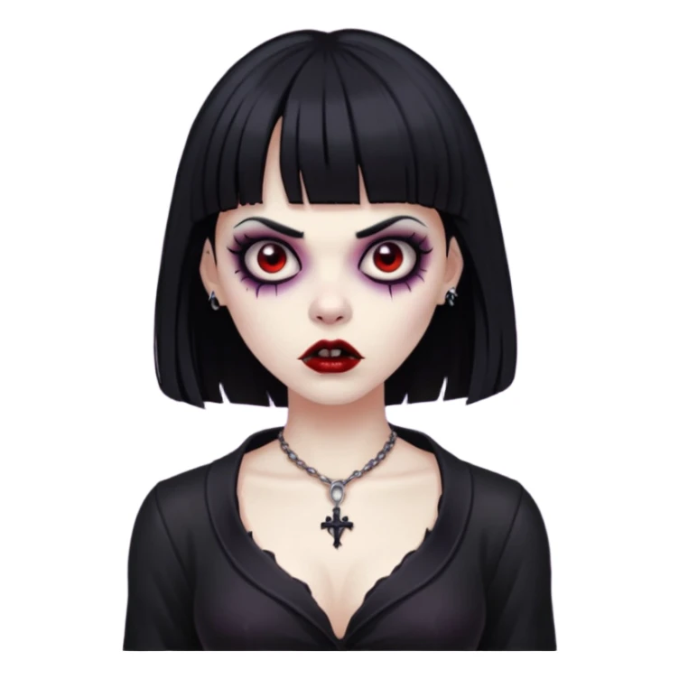 vampira gótica zumbi de cabelo preto e franja e roupa com decote sticker