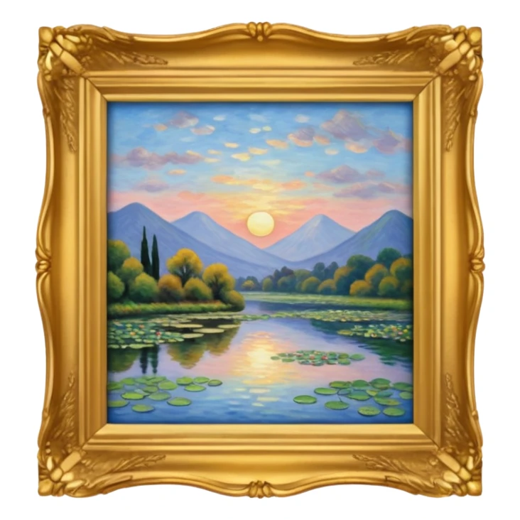 A gold picture frame with a Monet style painting in it. sticker
