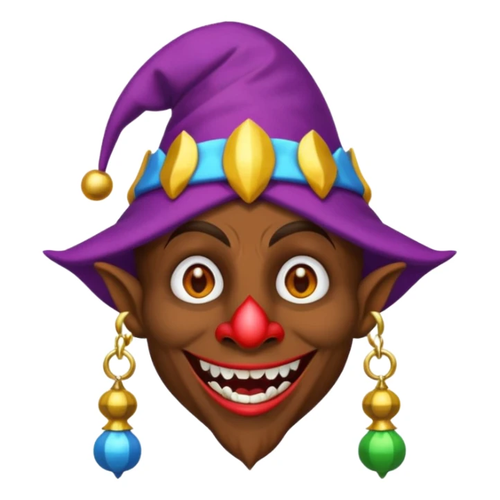 Dark brown skin medieval jester with white eyes and fangs sticker