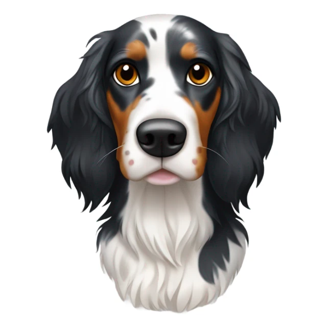 Tri color English setter with a black body sticker