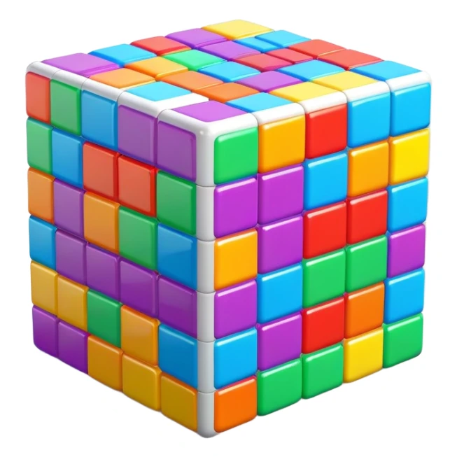 A 3D Tetris-style cube block with a smooth, glossy surface. Bright and vibrant colors, slightly reflective, with soft shadows. The cube should have a modern and playful look, resembling classic Tetris game aesthetics sticker