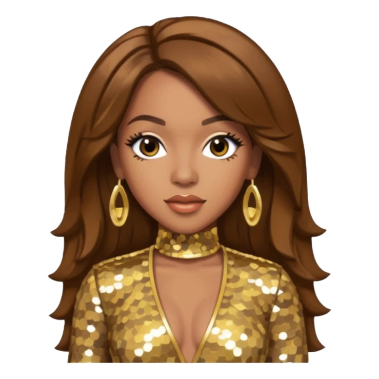 Farrah Franklin from Destiny's Child with brown hair, gold sequin outfit sticker