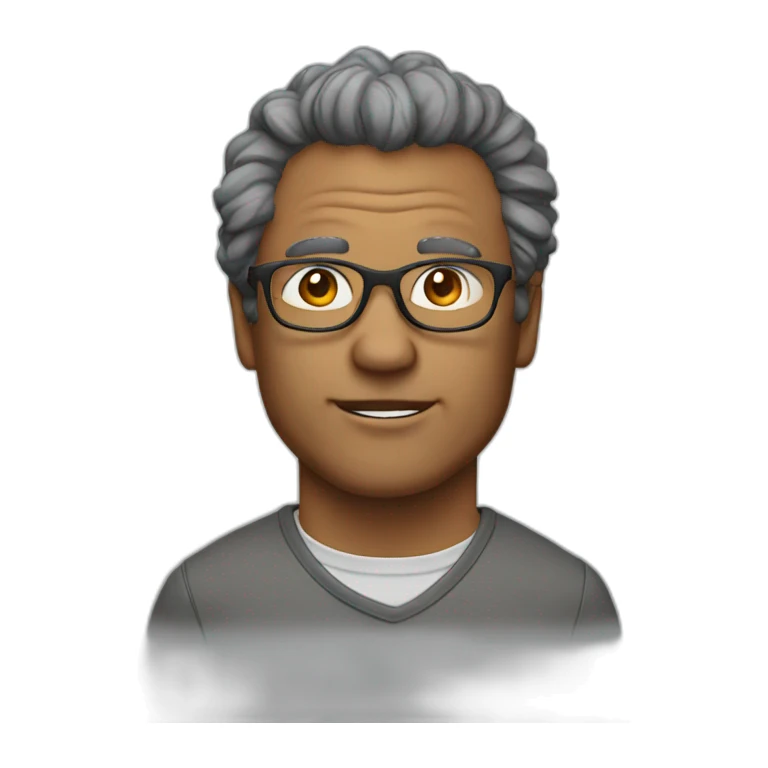 middle aged man wearing glasses with rocky hair sticker