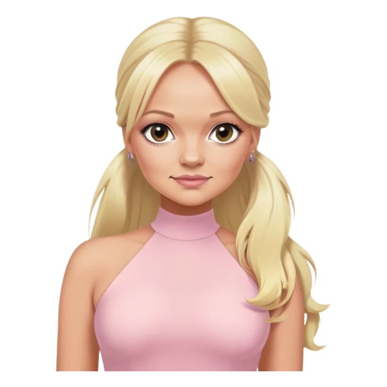 Emma bunton with long blonde ponytails wearing a light pink bodycon dress sticker