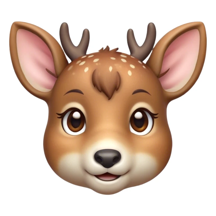 Cinematic Cute Deer Portrait Emoji, Head tilted playfully and inquisitively, showcasing a delicate Fur speckled with subtle white spots and gentle earth tones, round, sparkling eyes filled with curious wonder, Simplified yet irresistibly adorable features, highly detailed, glowing with a warm, friendly glow, high shine, affectionate and graceful, stylized with a touch of woodland whimsy, bright and endearing, soft glowing outline, capturing the essence of a mischievous yet loving fawn, so playful it feels like it could skip out of the screen into your arms! sticker