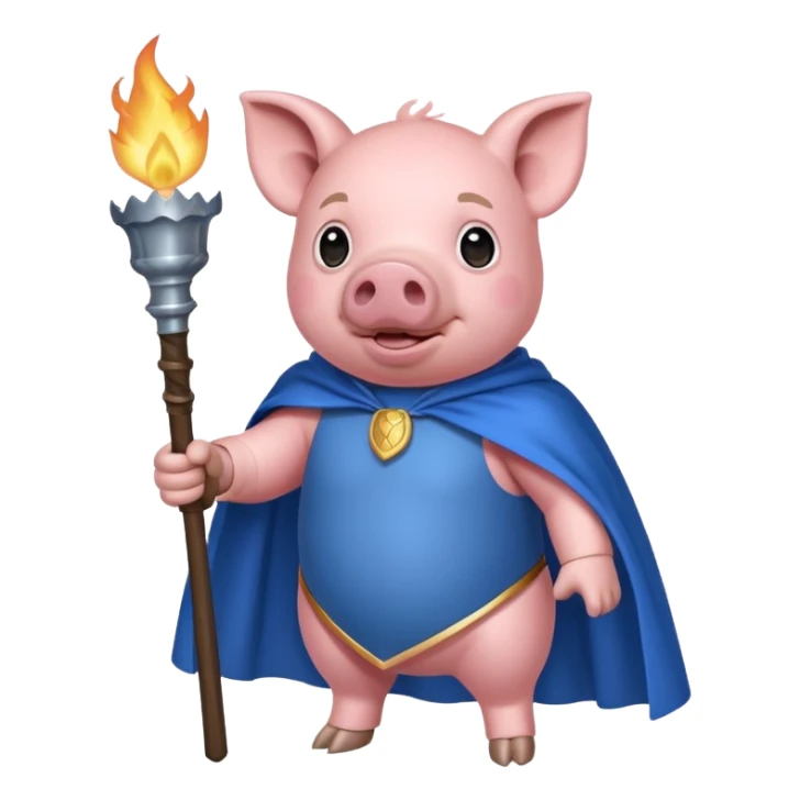 pig holding torch with blue cape sticker