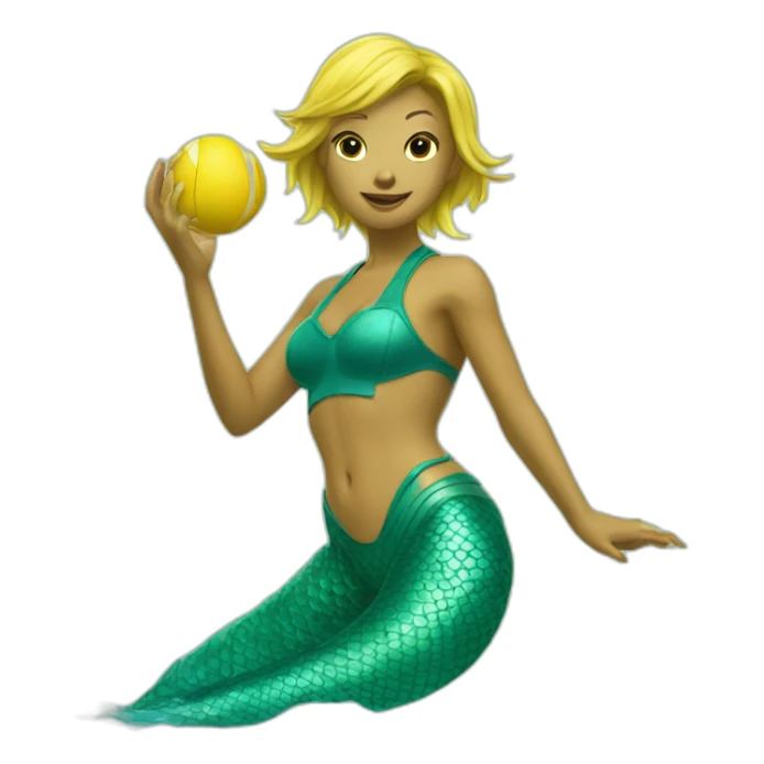 Underwater mermaid swimming and fighting kungfu, snorkel equipement, holding a small yellow ball, winning enthousiasm sticker